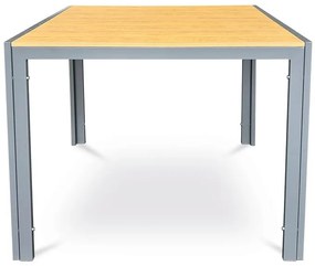 Kerti asztal 90x90x73 cm., polywood asztallap tölgy dekorral, szürke fém szerkezettel