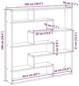 antik fa színű szerelt fa fali kockapolc 7 rekeszes színű