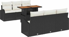 vidaXL Kerti Kanapé Szett párnával 7 pcs Fekete és krémszínű