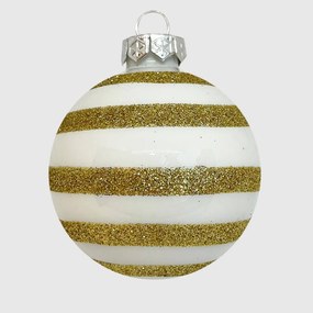 Gold glitter stripe fehér-arany kézzel festett üveg karácsonyi gömb szett 6*7cm