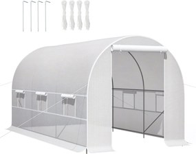 Outsunny 4x2x2 m Kültéri Üvegház Alagút 6 Felhúzható Fémablakkal és Cipzáras Ajtóval, UV-védett Zöldség Üvegház a Terasz Kerthez Fehér | Aosom