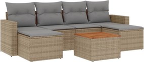 vidaXL 7 részes bézs polyrattan kerti ülőgarnitúra párnákkal