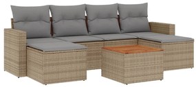 vidaXL 7 részes bézs polyrattan kerti ülőgarnitúra párnákkal