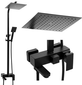 Erga Cube, zuhanygarnitúra karos csapteleppel, kád kifolyóval és esőfejjel 25x25cm, fekete matt, ERG-YKA-BP.CUBE-25-BLK