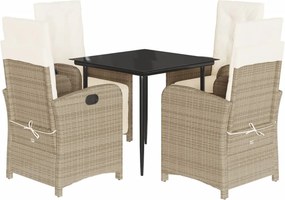 vidaXL 5 részes bézs polyrattan kerti étkezőgarnitúra párnákkal