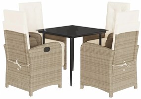 vidaXL 5 részes bézs polyrattan kerti étkezőgarnitúra párnákkal