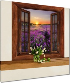 Vászonkép 90x90 Ablak levendula kilátással