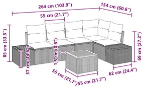 6 részes kerti kanapé szett párnákkal fekete poli rattan akácfa