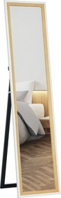 HOMCOM Teljes hosszúságú Tükör 157x37 cm Álló vagy Fali Tükör MDF Kerettel és Állványal, Fehér és Sötét Természetes | Aosom