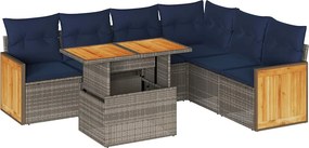 vidaXL 7 részes szürke polyrattan akácfa kerti ülőgarnitúra párnákkal