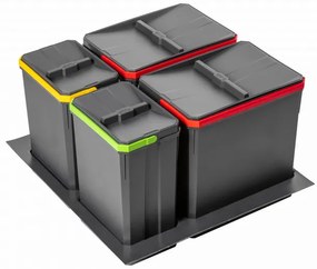 Hulladékgyűjtő AxiSpace 600mm, mozgatórendszer nélkül, 2x15L, 2x7L edényekkel, tálcával, fedelekkel