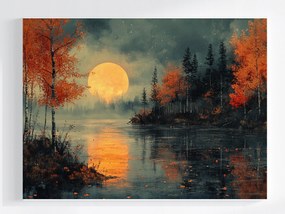 Poszter Tájkép Tó Fák Hold Este Éjszaka 80x60