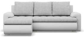 Tokio sarokkanapé, 2 ágyneműtartóval, fonott + műbőr, baloldali, szürke - fehér