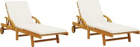 vidaXL 2 db tömör akácfa napozóágy párnával 200 x 68 x 83 cm