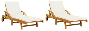 vidaXL 2 db tömör akácfa napozóágy párnával 200 x 68 x 83 cm