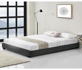 [corium] Kárpitozott ágy műbőr ágy franciaágy ágykeret ágyráccsal 140x200 cm fekete