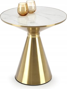 Dohányzóasztal kerek kicsi fehér márvány arany váz pad nappali Tribeca