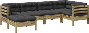 vidaXL 6 részes impregnált fenyőfa kerti ülőgarnitúra párnával