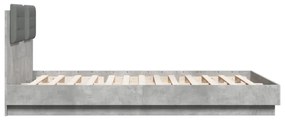 betonszürke ágykeret fejtámlával és LED-világítással 140x200 cm