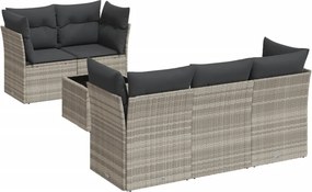 vidaXL 6 részes világosszürke polyrattan kerti ülőgarnitúra párnákkal