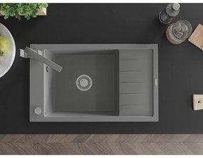 Mexen Elias, gránit mosogató gránit 795x480x200 mm, 1 kamrás, szürke króm szifonnal és szürke Rita mosogató csaptelep, 6511-71-670300-71