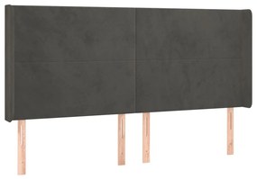 sötétszürke bársony LED-es fejtámla 183x16x118/128 cm
