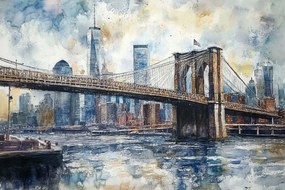Vászonkép Canvas Brooklyn Bridge Nyc Akvarell Város Panoráma 60x40