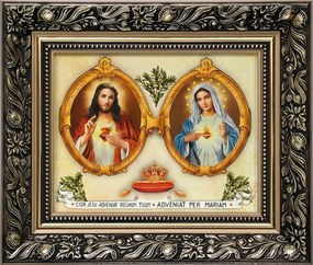 Vászonkép 30x35 Jézus És Mária Szíve Jézus Krisztus Mária Arany Díszített Keret