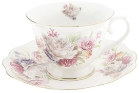 Porcelán teás csésze - 250ml - fehér-rózsaszín rózsás