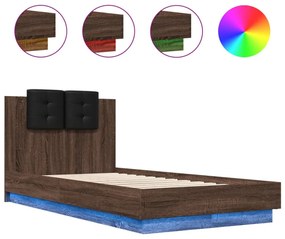 barna tölgy színű ágykeret fejtámlával és LED-ekkel 75 x 190 cm