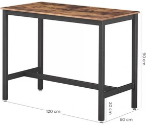 Konyhai bárasztal, rusztikus barna. 120x60x90cm