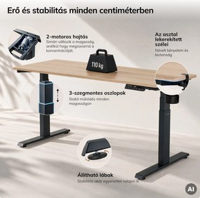 Elektromos íróasztal magasságállítással ergonomikus antracit/sonoma tölgy,1600x800 mm: ARIA