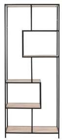 Fekete-natúr színű könyvespolc tölgyfa dekorral 77x185 cm Seaford – Actona