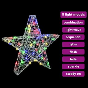 3D Csillag 50 LED-del Sokszínű 55 x 53.5 x 10 cm Akril