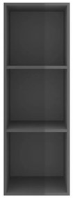 magasfényű szürke szerelt fa fali TV-szekrény 37 x 37 x 107 cm