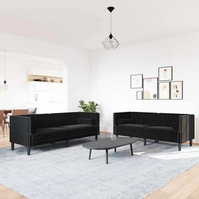Kanapé Szett 2 pcs Fekete Bársony