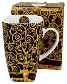 Porcelánbögre szögletes, 630ml, dobozban, Klimt: Életfa