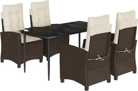 vidaXL 5 részes barna polyrattan kerti étkezőgarnitúra párnákkal