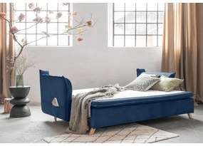 Sötétkék bársony kinyitható kanapé 225 cm Charming Charlie – Miuform