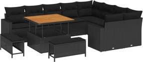 vidaXL Kerti Kanapé Szett 12 pcs Fekete polirattan