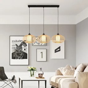 Briloner 4759031 - Függőlámpa kábelen 3xE27/10W/230V fekete/bambusz