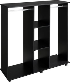 HOMCOM Görgős Ruhásszekrény Akasztós Rúddal és Nyitott Polcokkal, 120x40x128 cm, Fekete | Aosom