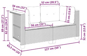 2 db bézs polyrattan kerti sarokkanapé párnákkal