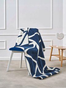 Pamut akril takaró 150x200 2136/1 Hullámok sötétkék fehér pléd ágytakaró Sg