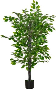 HOMCOM Nagy 135cm Mesterséges Fikusz Fa, Műanyag Mesterséges Növény Fikusz Cserépben, Valósághű Mesterséges Fa Cementtel, Mesterséges Fű a Nappaliba,