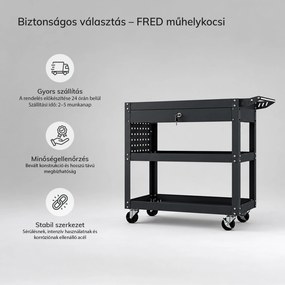 Műhelyi szerszámkocsi fiókkal, görgőkön, antracit, 800x800x380 mm: FRED