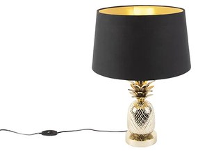 Art deco asztali lámpa pamut árnyalatú fekete 35 cm - trópusi