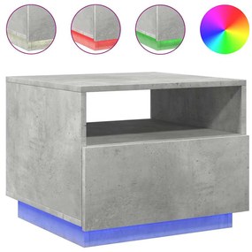 Betonszürke dohányzóasztal LED-lámpákkal 50x49x40 cm