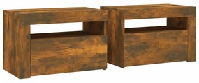 2 db füstös tölgy színű éjjeliszekrény LED-ekkel 60x35x40 cm
