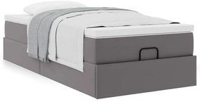 Ottomán ágykeret matraccal Szürke 100x200cm műbőrrel